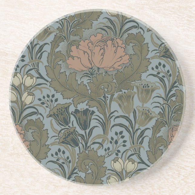 Antique Victorian Floral Pattern Sage Terracota Coaster (Front)