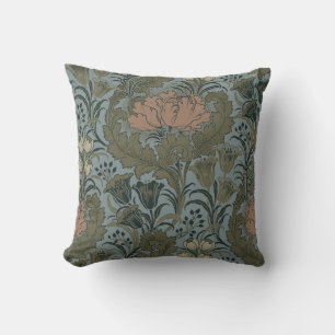 Antique Victorian Floral Pattern Sage Terracota Cushion