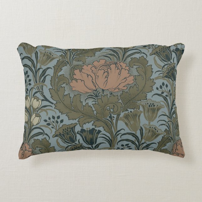 Antique Victorian Floral Pattern Sage Terracota Decorative Cushion (Front)