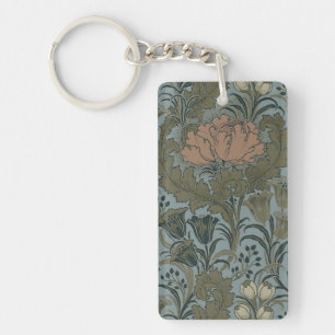 Antique Victorian Floral Pattern Sage Terracota Key Ring