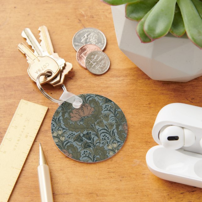 Antique Victorian Floral Pattern Sage Terracota Key Ring (Desk)