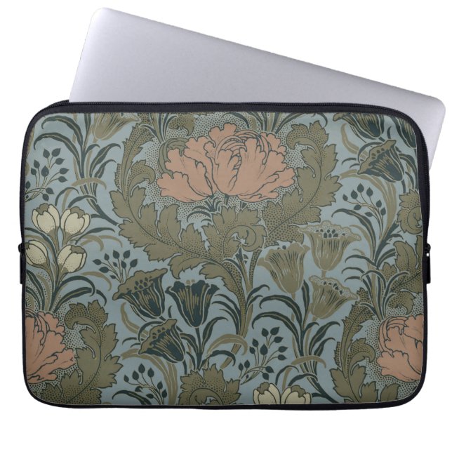 Antique Victorian Floral Pattern Sage Terracota Laptop Sleeve (Front)