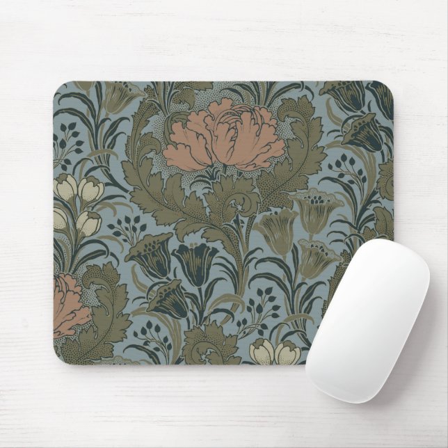 Antique Victorian Floral Pattern Sage Terracota Mouse Mat (With Mouse)