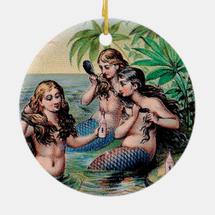 Antique Victorian Mermaids Treasure Ship Vintage Ceramic Tree Decoration