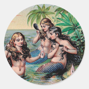 Antique Victorian Mermaids Treasure Ship Vintage Classic Round Sticker