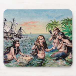 Antique Victorian Mermaids Treasure Ship Vintage Mouse Mat