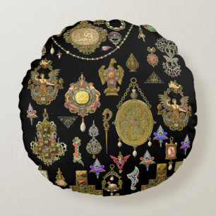 Antique Victorian, nouveau and deco Jewellery art Round Cushion