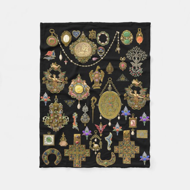 Antique Victorian, nouveau and deco Jewelry art  Fleece Blanket (Front)