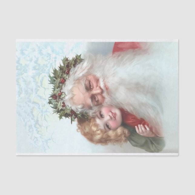 Antique Victorian Santa and Little Girl Christmas Tissue Paper (Front)