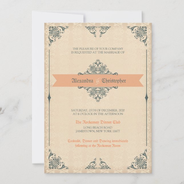 Antique Victorian Style Vintage Wedding Invitation (Front)