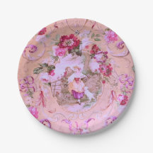 Antique Victorian Toile Rococo Style Floral Pink 