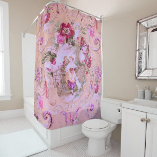 Antique Victorian Toile Rococo Style Floral Pink  Shower Curtain