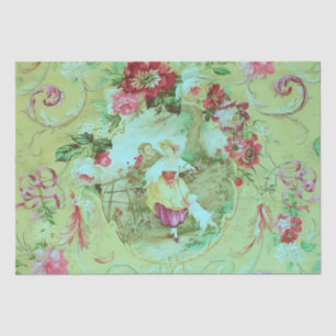 Antique Victorian Toile Sage Green Decoupage  Tissue Paper