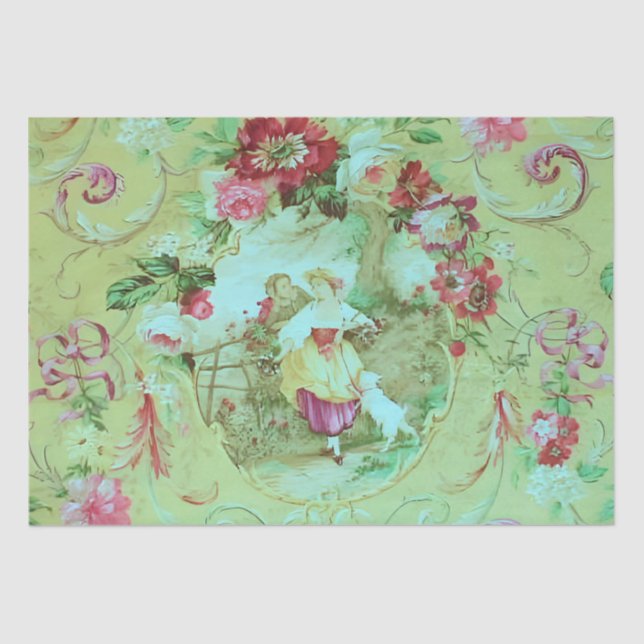 Antique Victorian Toile Sage Green Decoupage  Tissue Paper (Front)