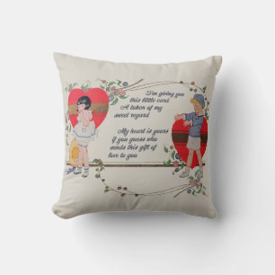 Antique Victorian Valentine Card Art Retro Child Cushion