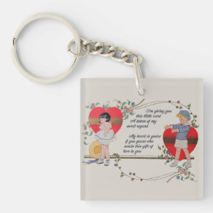 Antique Victorian Valentine Card Art Retro Child Key Ring