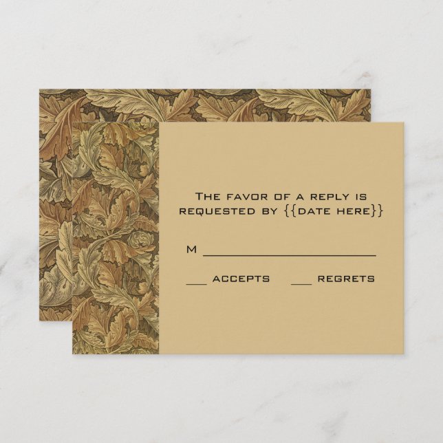 Antique Victorian Warm Autumn Leaves Wedding RSVP Card (Front/Back)