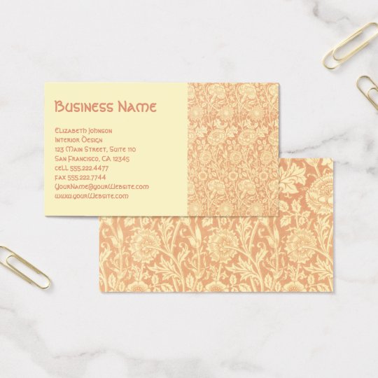 Antique Victorian William Morris Carnations Roses Business Card