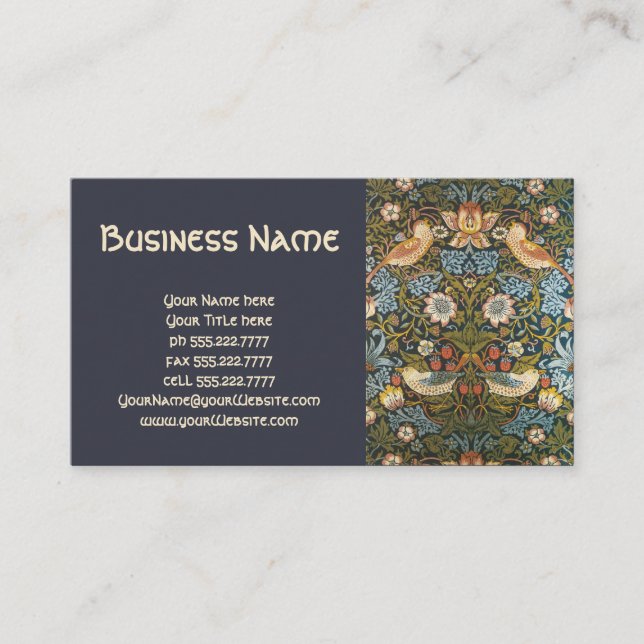 Antique Victorian William Morris Flowers Birds Business Card (Front)