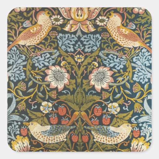 Image of Antique Victorian William Morris Flowers Birds Square Sticker