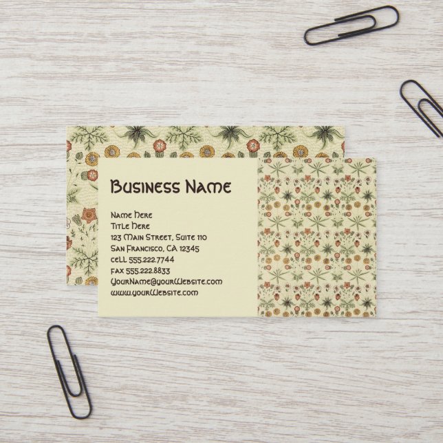 Antique Victorian William Morris Flowers Floral Business Card (Front/Back In Situ)