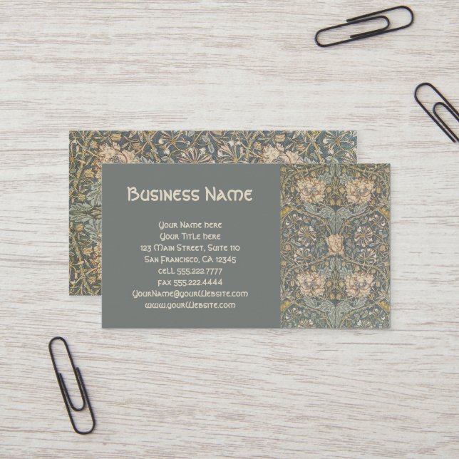 Antique Victorian William Morris Flowers Floral Business Card (Front/Back In Situ)