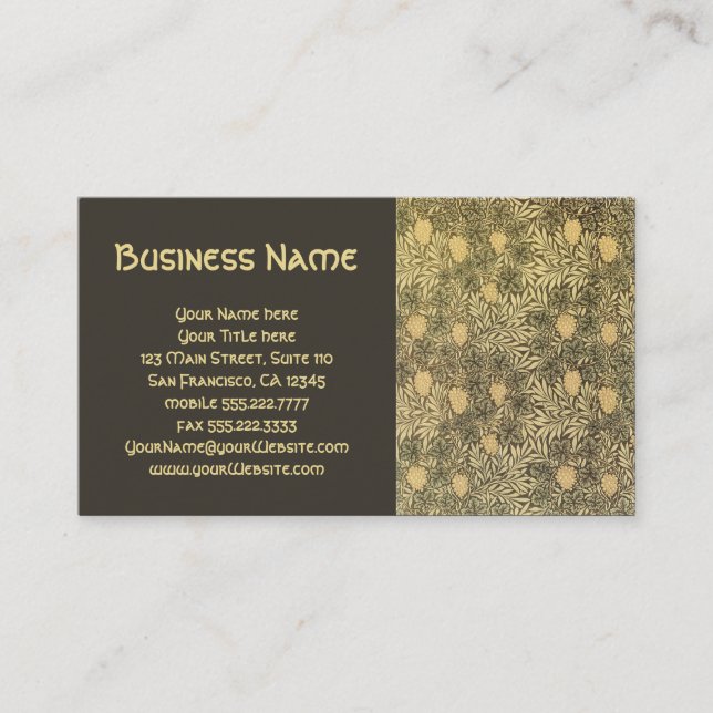 Antique Victorian William Morris Grape Vine Leaves Business Card (Front)
