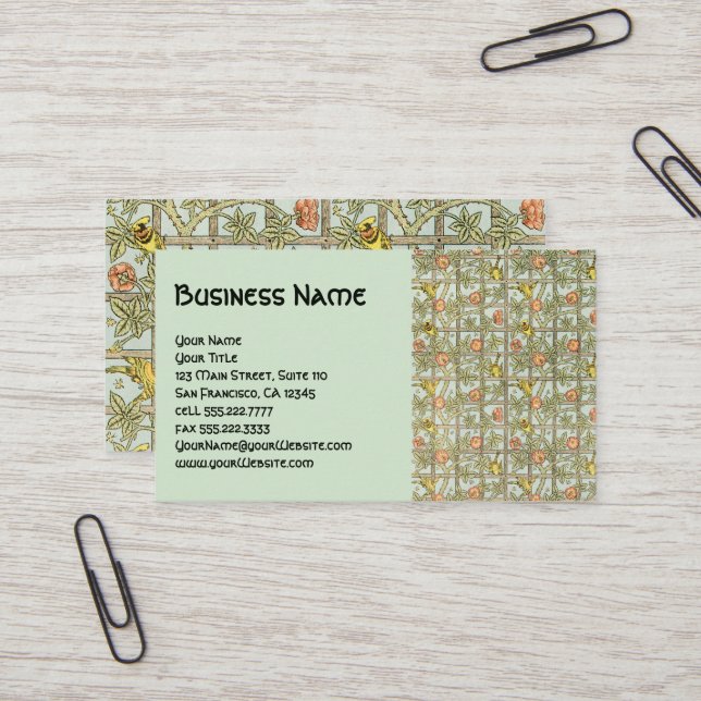 Antique Victorian William Morris Rose Vine Trellis Business Card (Front/Back In Situ)