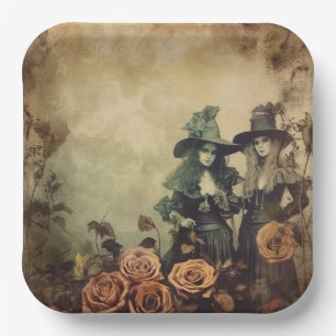 Antique Victorian Witch Sisters Sepia Paper Plate