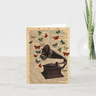 Antique Victrola Butterflies Dictionary Notecard