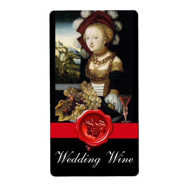 ANTIQUE VINEYARD GRAPES  RED WAX SEAL WEDDING WINE (Front)