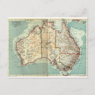 Antique Vintage Australian continent detailed map Postcard