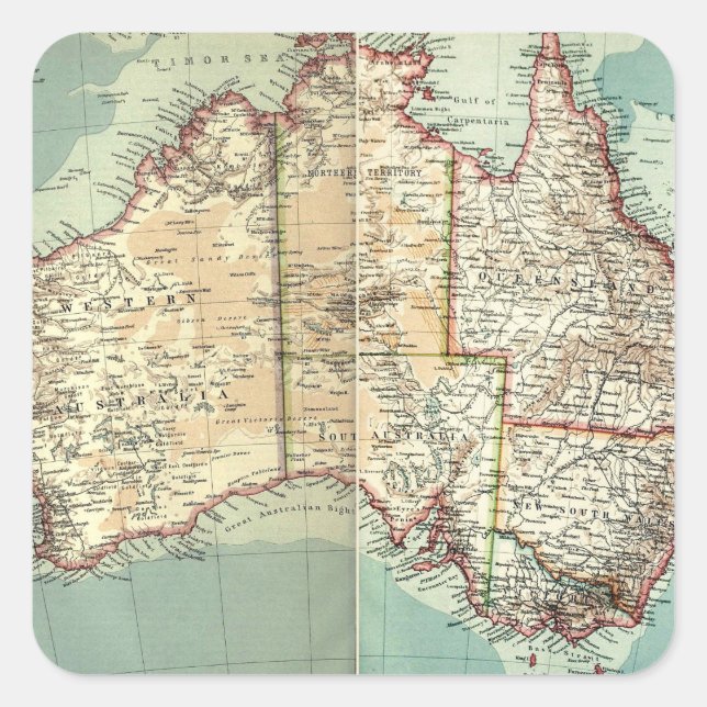Antique Vintage Australian continent detailed map Square Sticker (Front)
