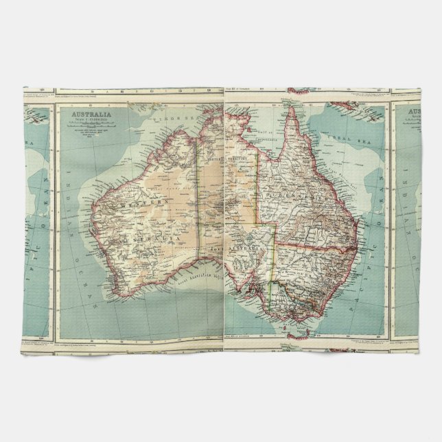 Antique Vintage Australian continent detailed map Tea Towel (Horizontal)