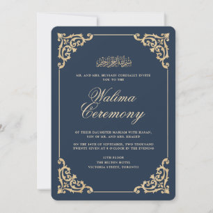 Antique Vintage Baroque Navy Blue Walima Ceremony Invitation