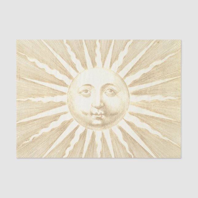 Antique Vintage Beige Gold Sun Face Tissue Paper (Front)