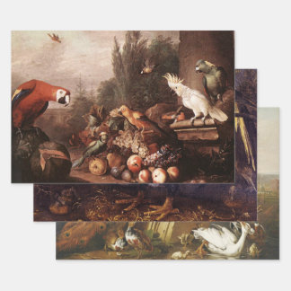 Antique Vintage Birds Decoupage Heavy Wt 3-Set Wrapping Paper Sheet