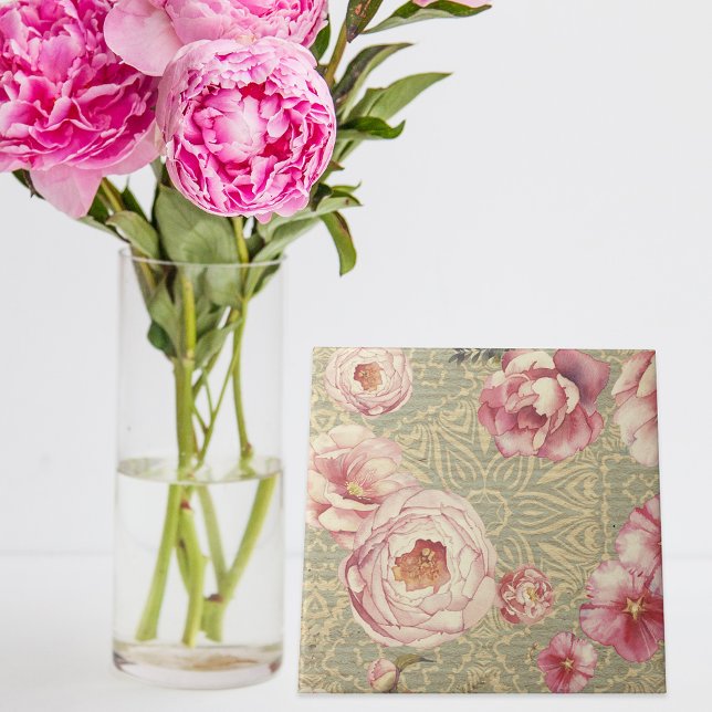 Antique Vintage Blossoms & Petals On Damask Paper Tile (Creator Uploaded)