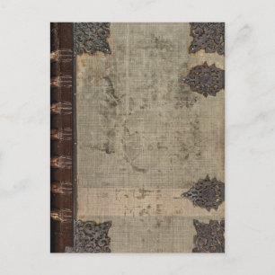 Antique vintage book cover with metal hinges postcard