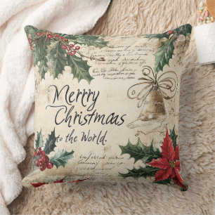 Antique Vintage Christmas Holly Pattern Cushion