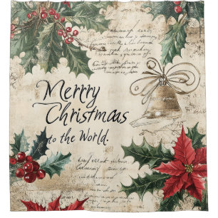 Antique Vintage Christmas Holly Pattern Shower Curtain