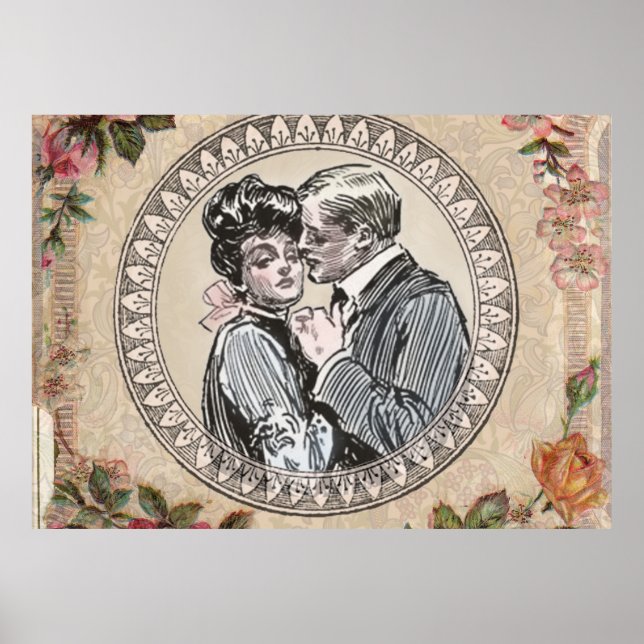 Antique Vintage Couple Roses Girly Poster (Front)