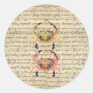 Antique Vintage crab illustration Classic Round Sticker
