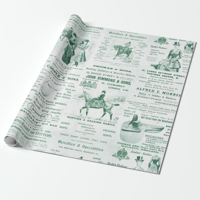 Antique Vintage Ephemera Lady Equestrian Ads  Wrapping Paper (Unrolled)