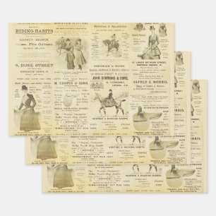 Antique Vintage Ephemera Lady Equestrian Ads Wrapping Paper Sheet