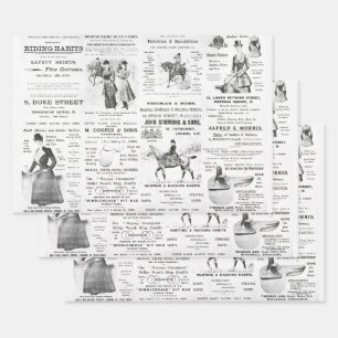 Antique Vintage Ephemera Lady Equestrian Ads  Wrapping Paper Sheet