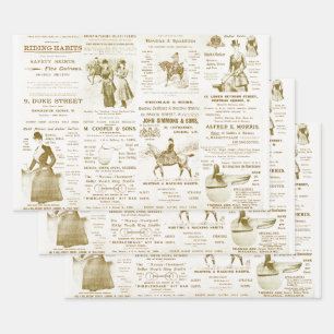 Antique Vintage Ephemera Lady Equestrian Ads  Wrapping Paper Sheet