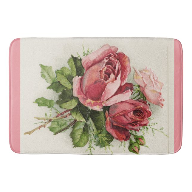Antique Vintage Floral Roses Bath Mat (Front)