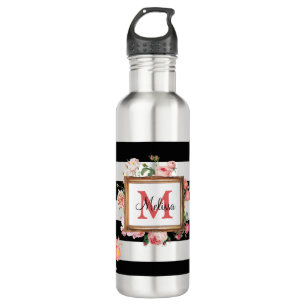 Antique Vintage Floral & Stripes Monogram 710 Ml Water Bottle