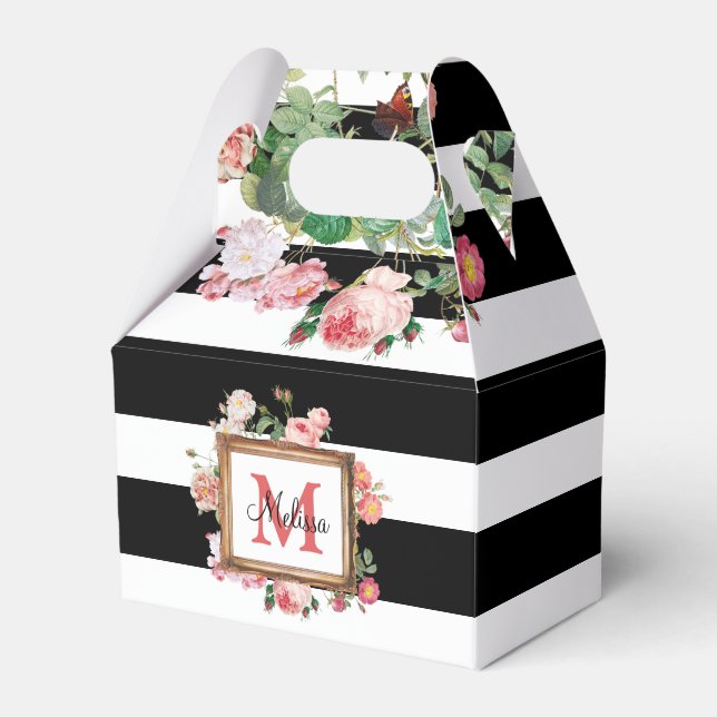 Antique Vintage Floral & Stripes Monogram Favour Box (Front Side)